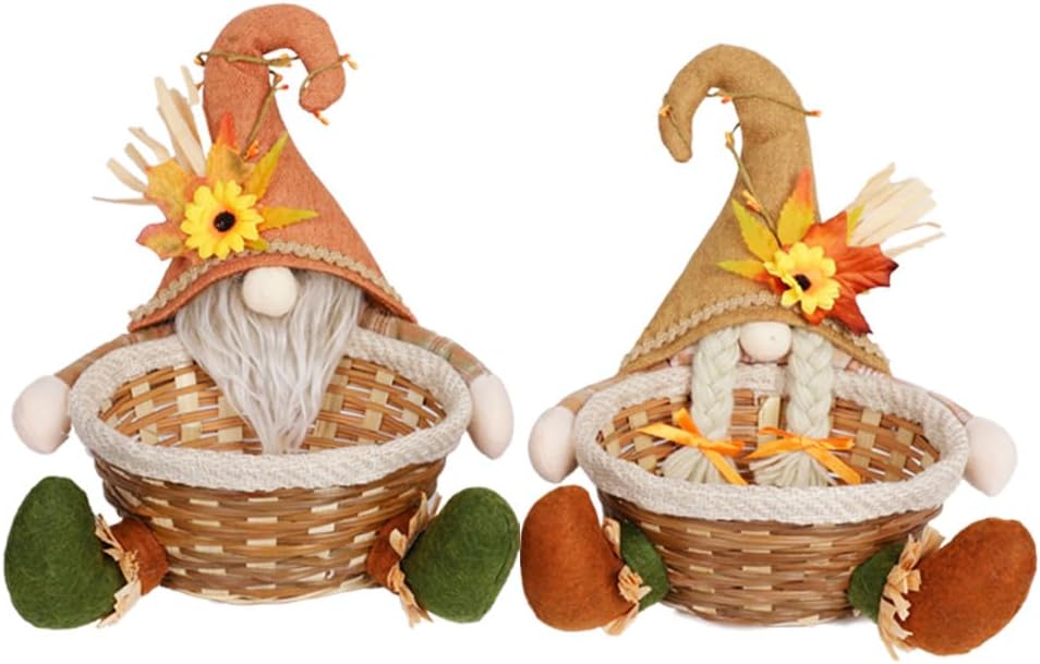 Fall Decorations - Thanksgiving Gnome Dolls Set of 2 Harvest Plush Doll with Basket Storage Autumn Boy Girls Gnome