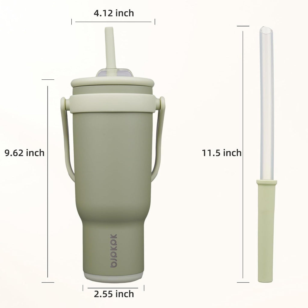 40 oz Insulated Water Bottle with Handle & Straw, Stainless Steel | Double Wall Vacuum, Leak Proof, Sweatproof, Wide