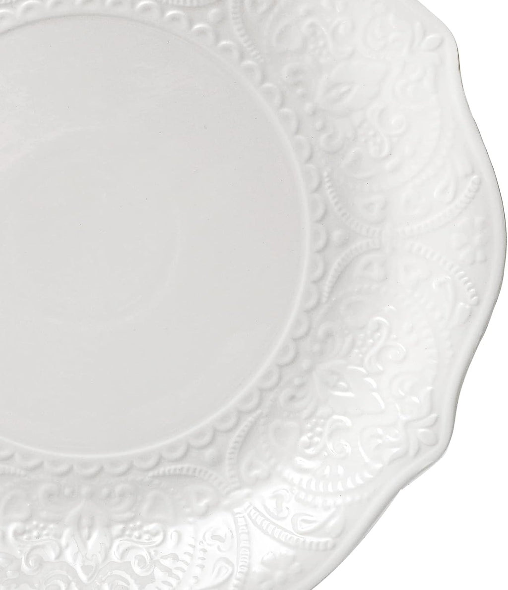 Set of 6 Salad Plate, 8 Inch Porcelain Dessert Serving Plates, Embossed Printing Small Dinner Dish for Pancakes