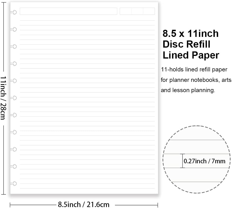 (Pack of 2) Letter Size Discbound Refill Paper, Disc Paper Refill for TUL Custom Note-Taking System Discbound Planner