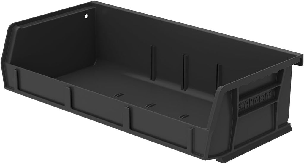 30232 AkroBins Plastic Storage Bins, 5"x11"x3", Black, 8-Pack | Space-Saving Stackable Bins for Garage, Pantry, Craft