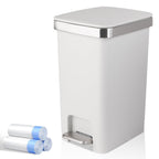 Small Bathroom Trash Can with Lid Step Pedal, 2.6 Gallon, White