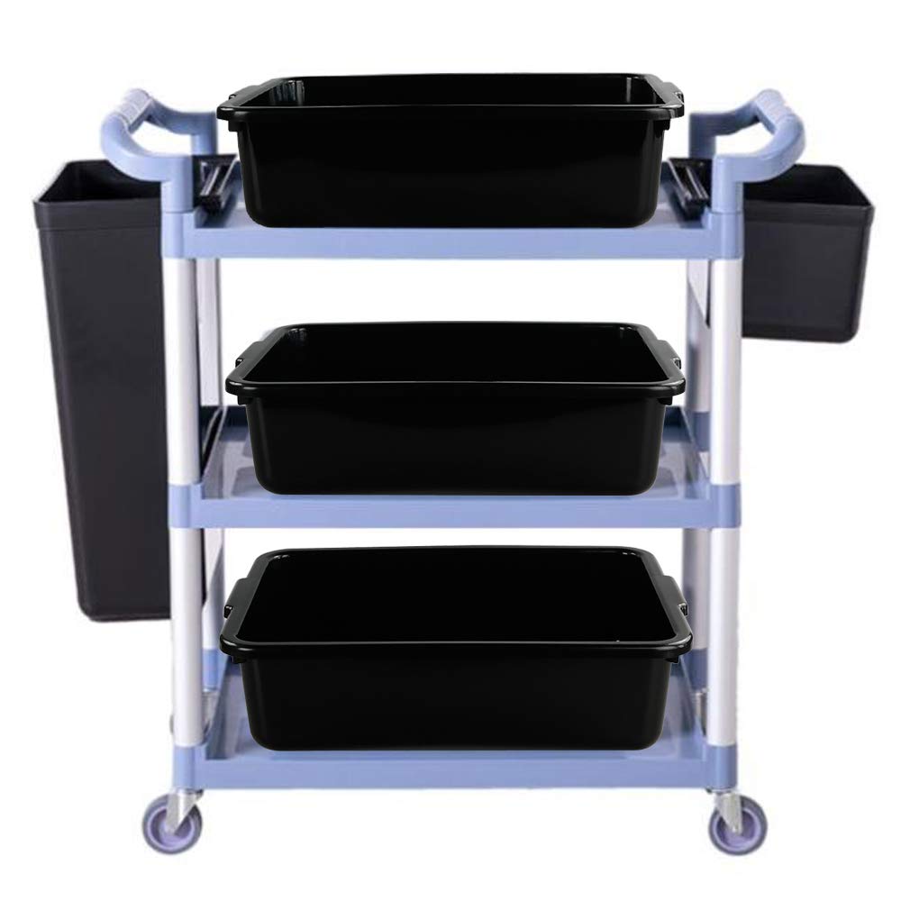 13 L Plastic Bus Box, Commercial Wash Basin Tote Box, 4-Pack, Black