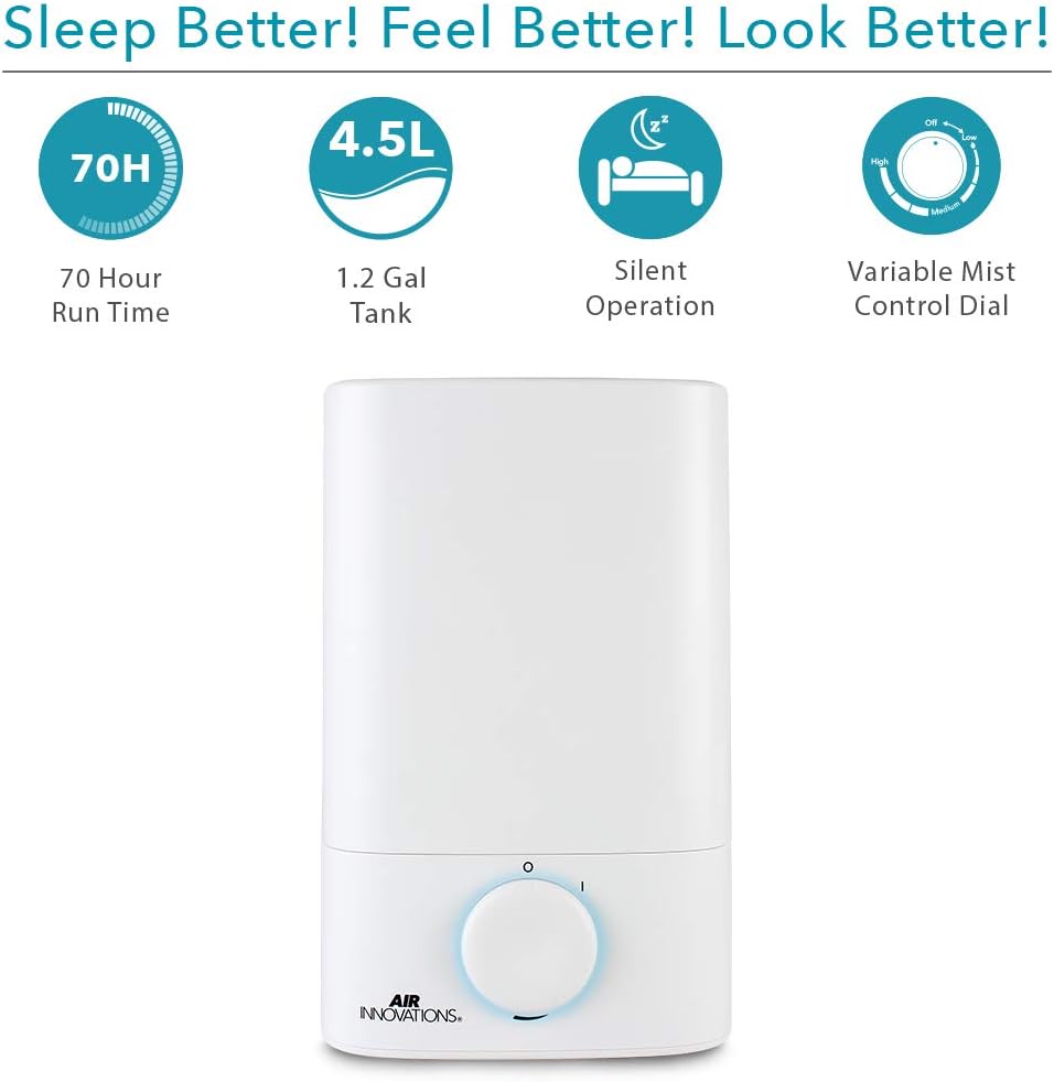 Humidifiers for Bedroom Convenient Oversized 4.5L Tank Runs for 70 Hours for Large Room up to 400 Sq Ft Top Fill Cool