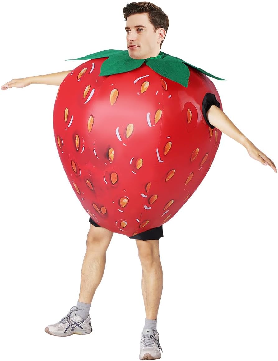 Inflatable Strawberry Costume for Adult Halloween Costume Women Man Funny Blow up Costume for Halloween Party Cosplay