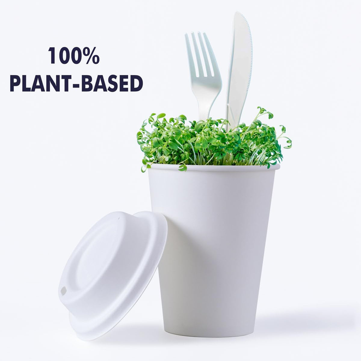 [50 pack] 12 oz Compostable Coffee Cups with Lids and Kraft Sleeves, Eco Friendly Disposable White Paper Cups Combo