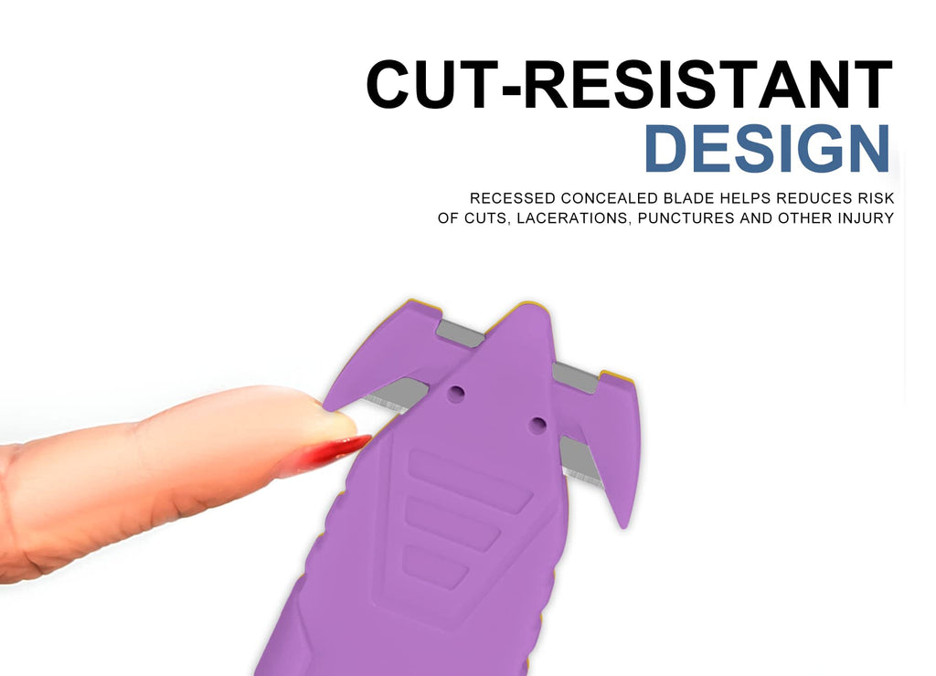 Safety Box Cutter Knife, Recessed SS Blade, 10-Pack, Purple