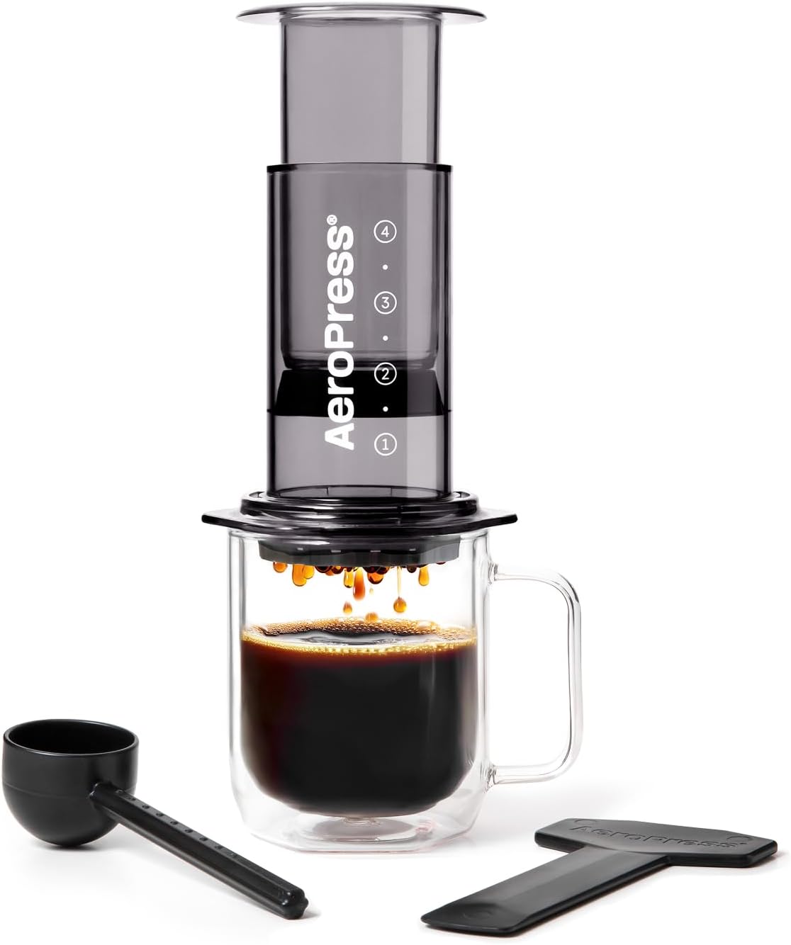 Clear Black Coffee Press - All-in-One French Press, Pour-Over & Espresso Style Manual Brewer, 2 Min Brew for Less
