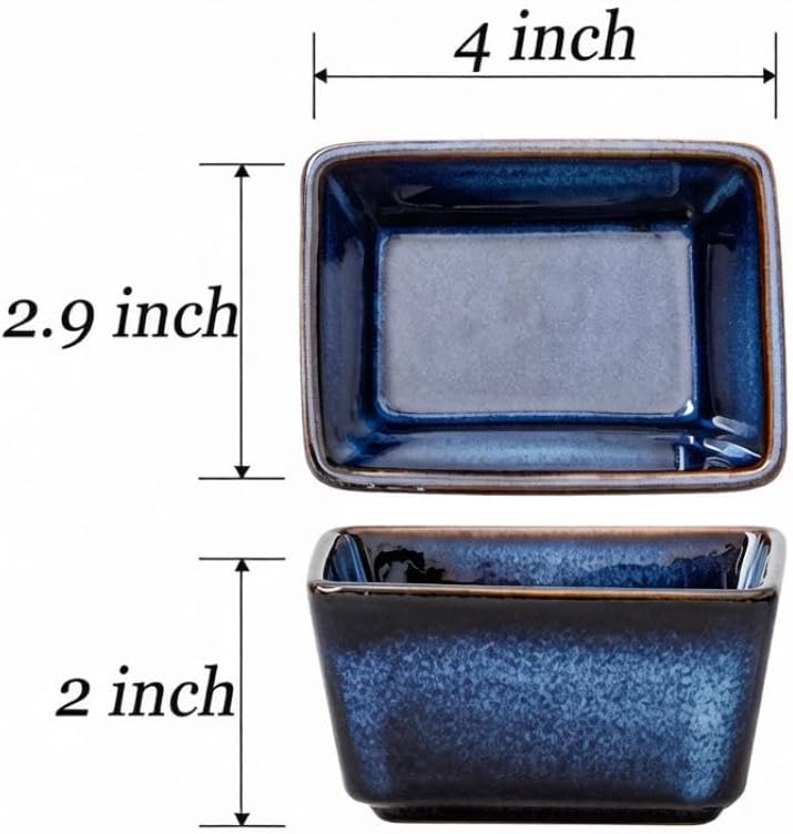 2 Pcs Ceramic Sugar Packet Holder Tea Bag Bowl, 4 Inch-Blue
