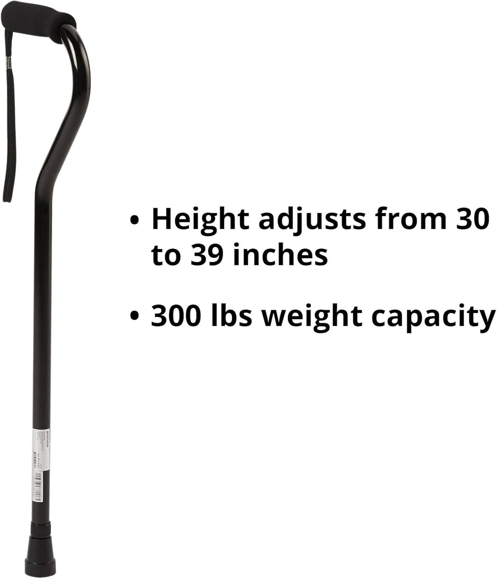 Cane, Offset-Handle, Aluminum, Black, Adjustable Height 30 in to 39 in, 1 Count