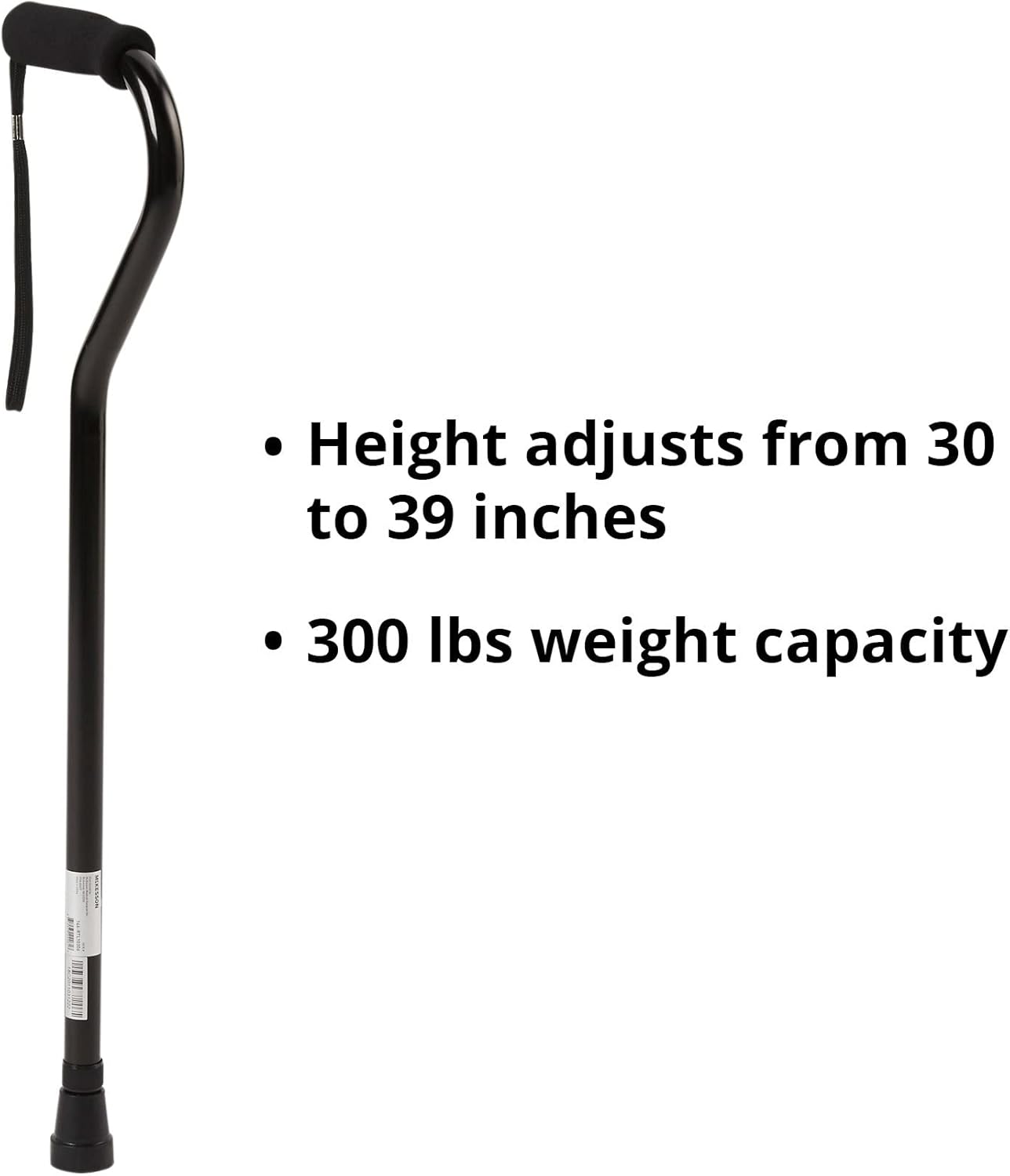 Cane, Offset-Handle, Aluminum, Black, Adjustable Height 30 in to 39 in, 1 Count