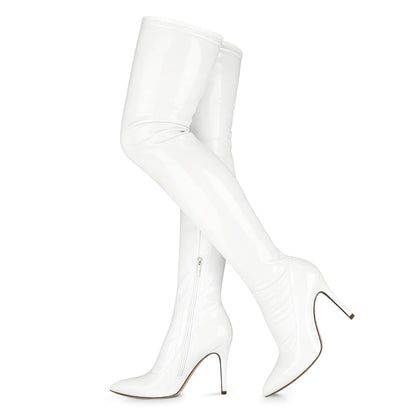 Women's Thigh High Boots Pointy Toe Side Zip Stiletto High Heels