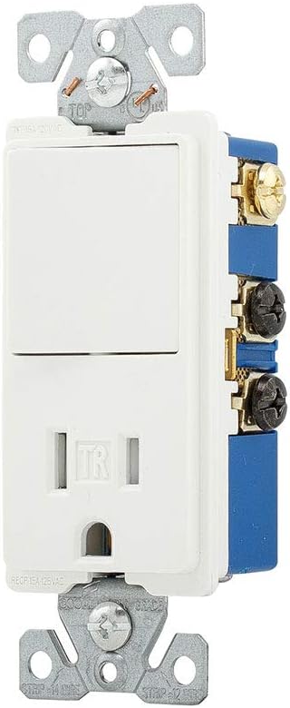 Eaton TR7730W 15-Amp 3-Wire TR Receptacle 120-Volt Decorator Combination Single-Pole Switch with 2-Pole, White