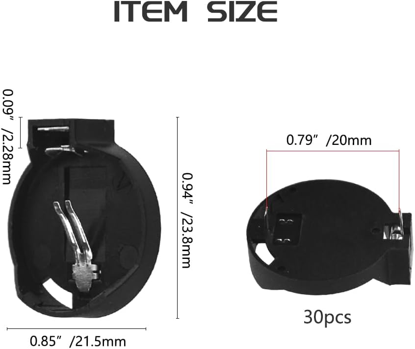 30 PCS Button Battery Holder CR2032 CR2025 Coin Button Cell Battery Holder Case, Black