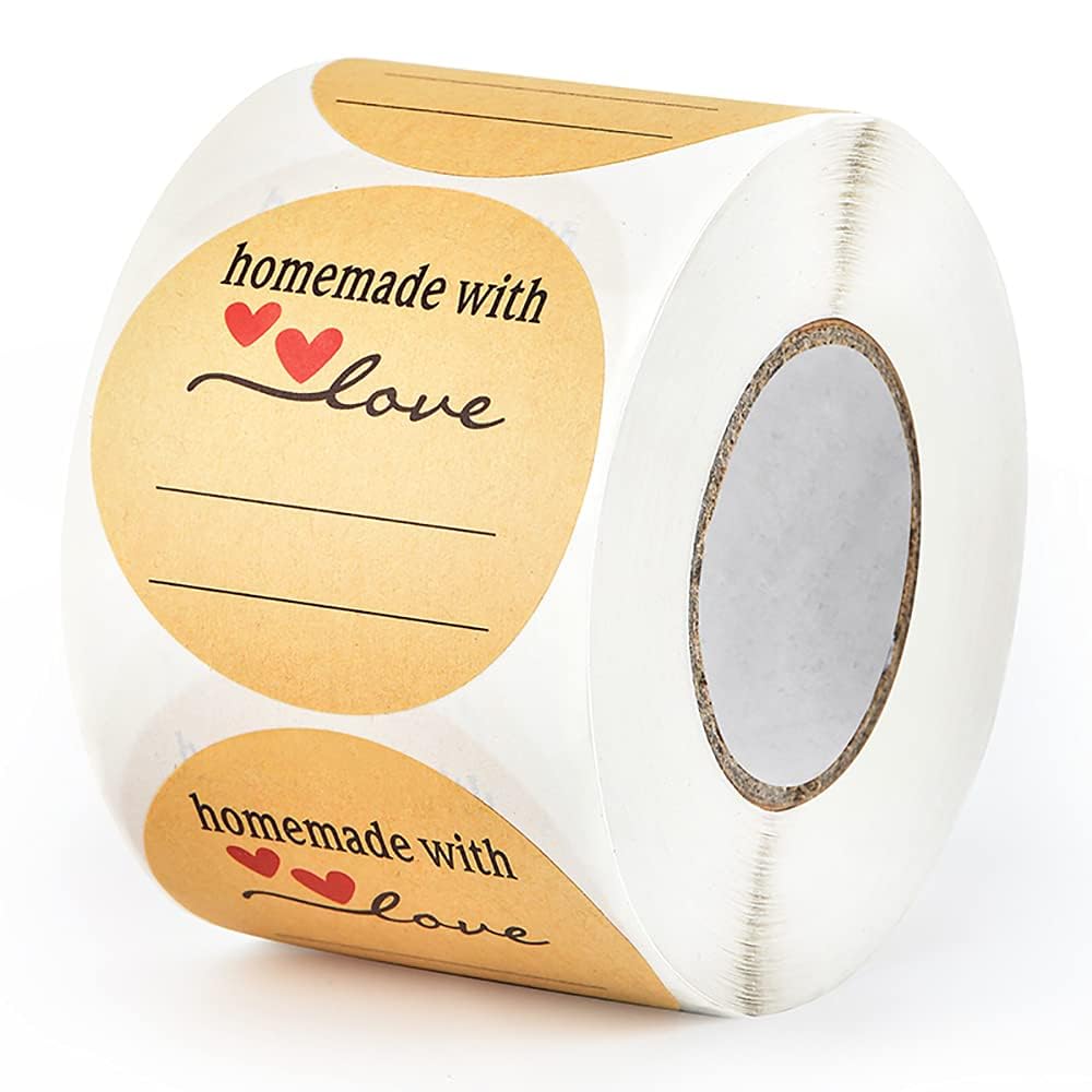 2 Inch Homemade with Love Stickers, 500 Pcs Kraft Label Stickers with Lines
