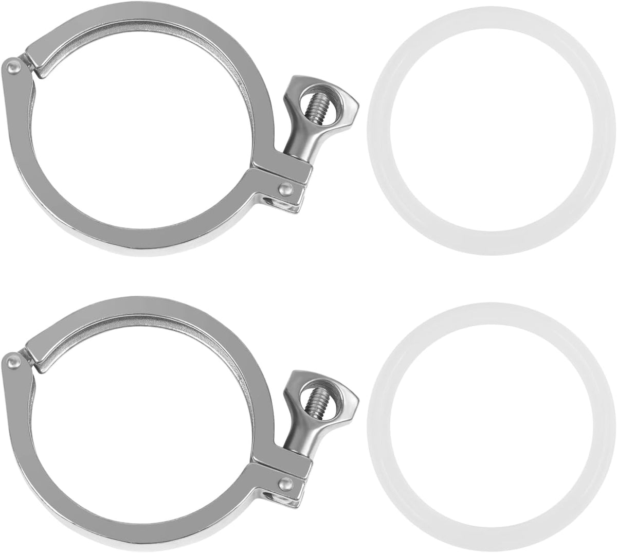 Tri Clamp 3 Inch 2PCS Single Pin Heavy Duty with Wing Nut Stainless Steel 304 Sanitary Fitting with Ferrule TC 3" Silicone Gaskets