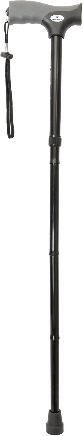 FSA/HSA Eligible, Vaunn Medical Easy Grip Height Adjustable Folding Cane/Walking Stick with Strap/Pouch- Compact
