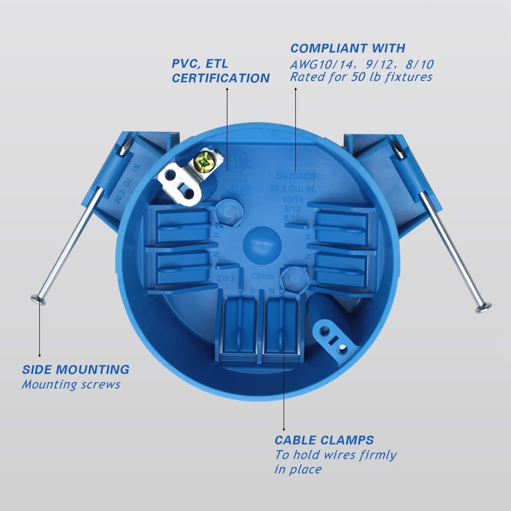 1 Gang PVC Round Ceiling Electrical Box, 4 in Dia, 1 Pack | Features 4" Dia with Grounding Lug and Screw; New Work 20