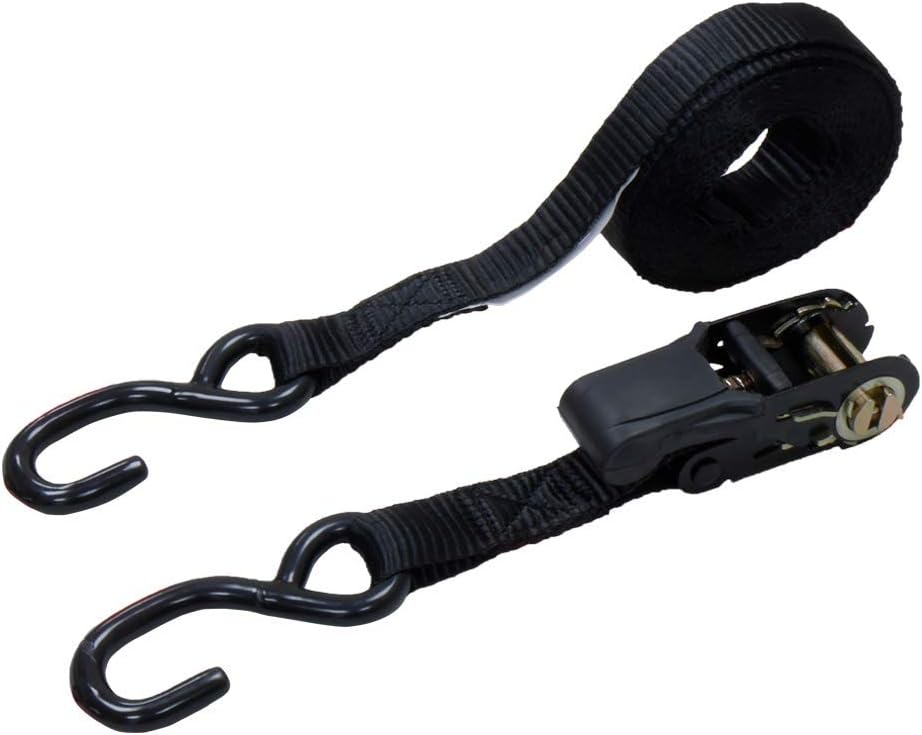 1" x 15ft Ratchet Tie Down Straps for Cargo, 500 lbs Load Cap, 1500 lbs Break Strength, Black, 12-Pack