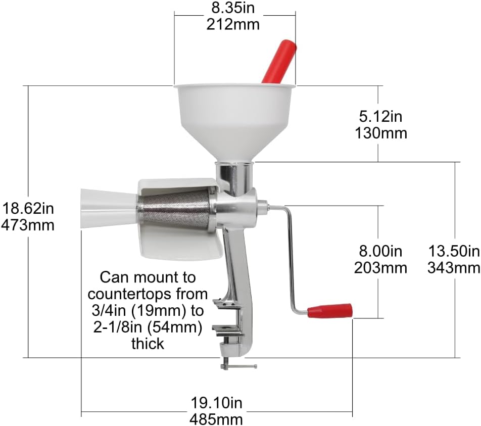 Johnny Apple Sauce Maker, Tomato Sauce Maker, Remove Skins & Seeds From Produce, Model 250 Clamp Based Food Strainer