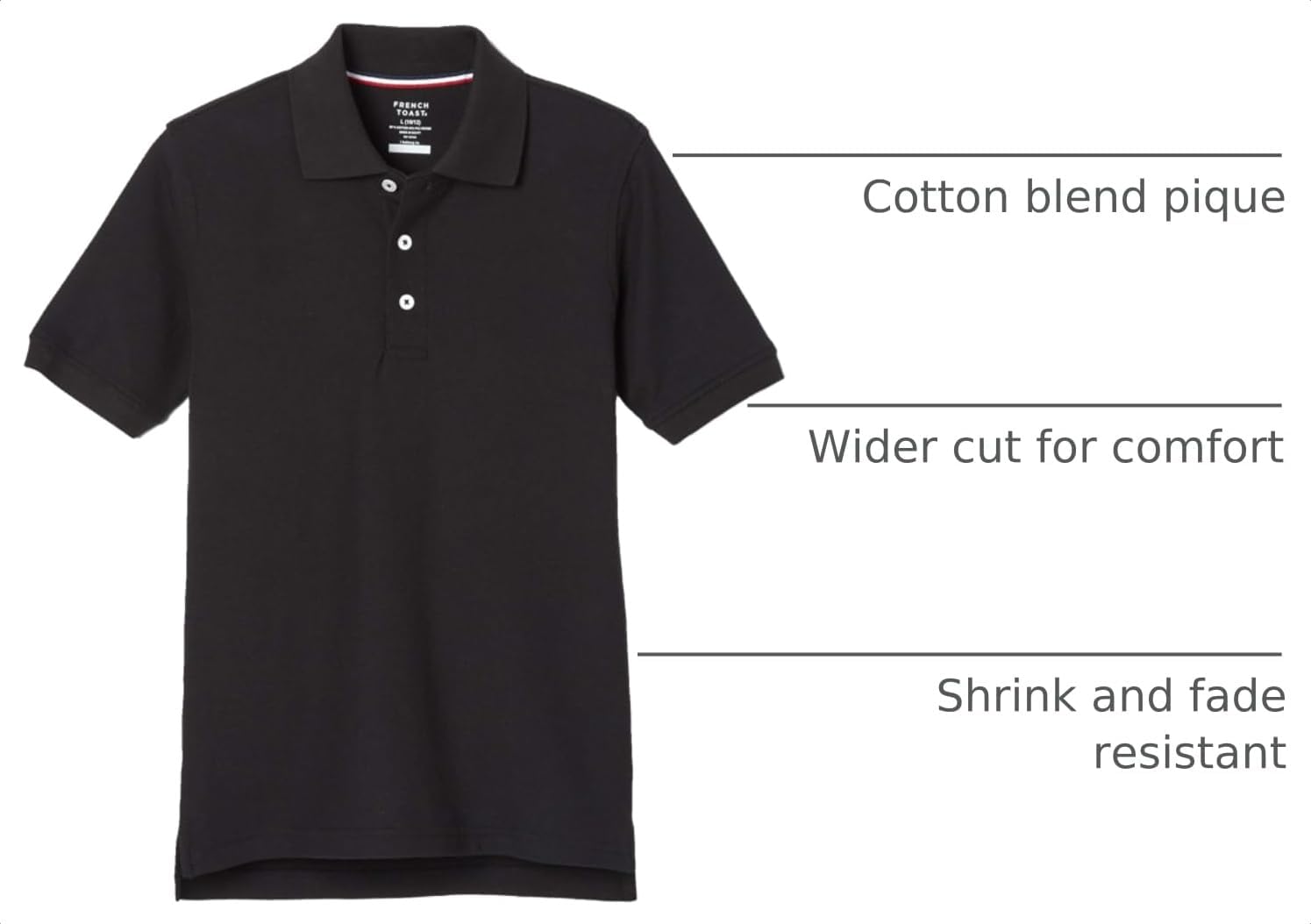 Boys' Short Sleeve Pique Polo Uniform Shirt (Standard & Husky)