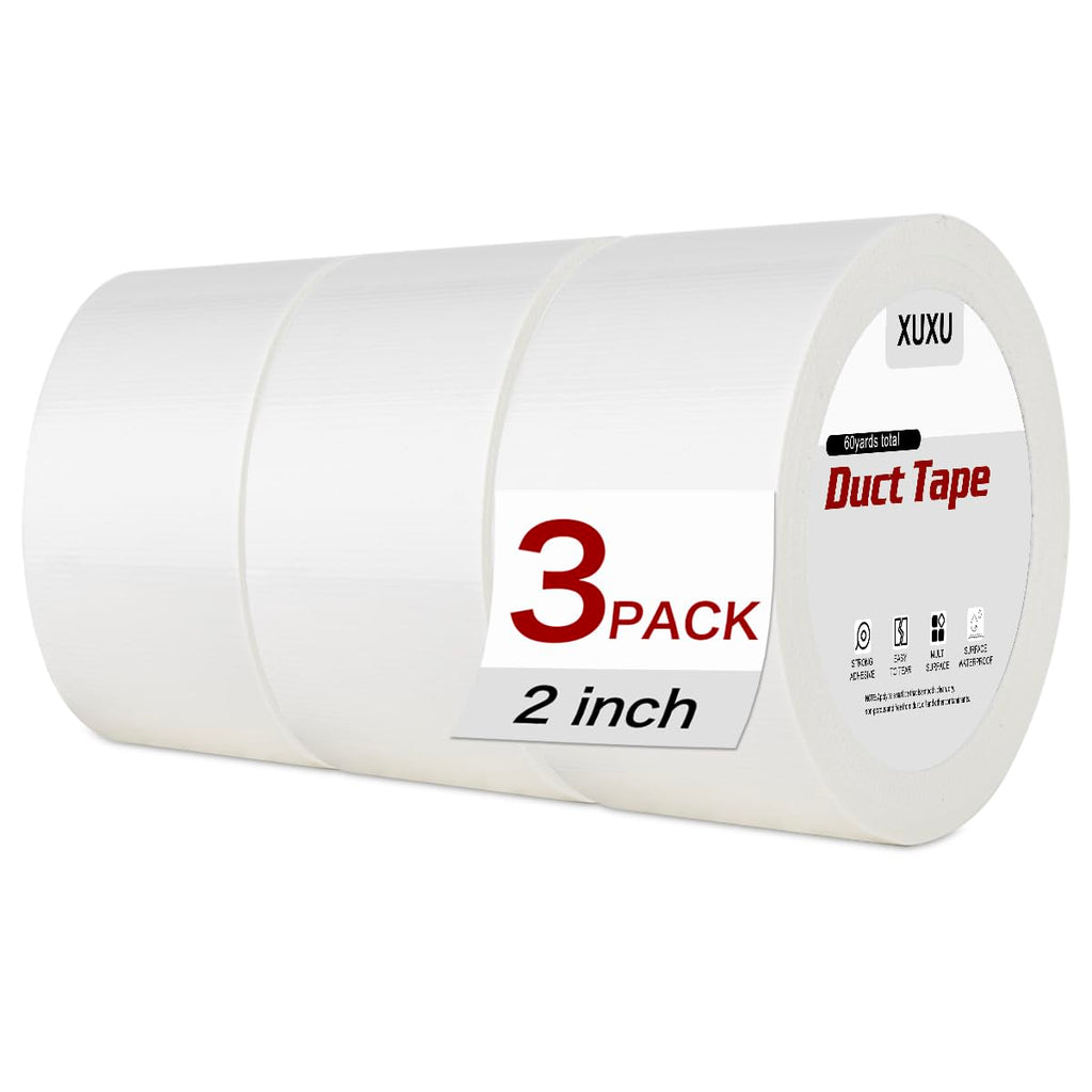 3Pack White Duct Tape Heavy Duty Waterproof 60 Yards x 2 Inch Total