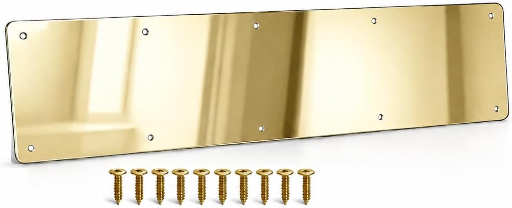 Door Kick Plate, 6" x 34" AL KickPlate, Fits 36" Doors, Gold Mirror Finish | Screw Mount Installation, Rounded