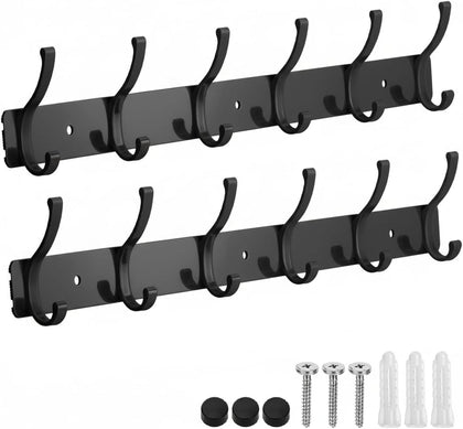 Coat Rack Wall Mount, 2 Pack Coat Hooks Hanger Wall Double Hook Rack Rail Towel Hat Rack Entryway Bathroom Hanger