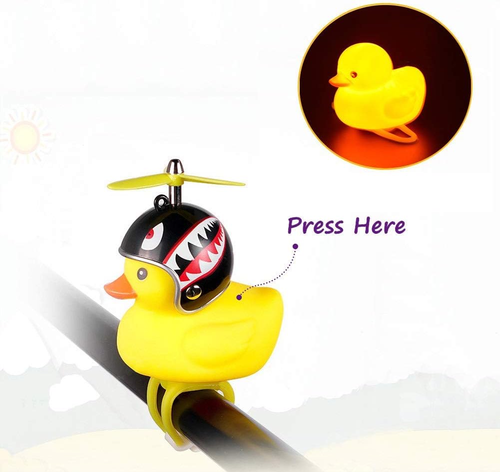 Duck Bike Bell, Rubber Duck Bicycle Accessories with LED Light, Cute Propeller Handlebar Bicycle Horns for Kids