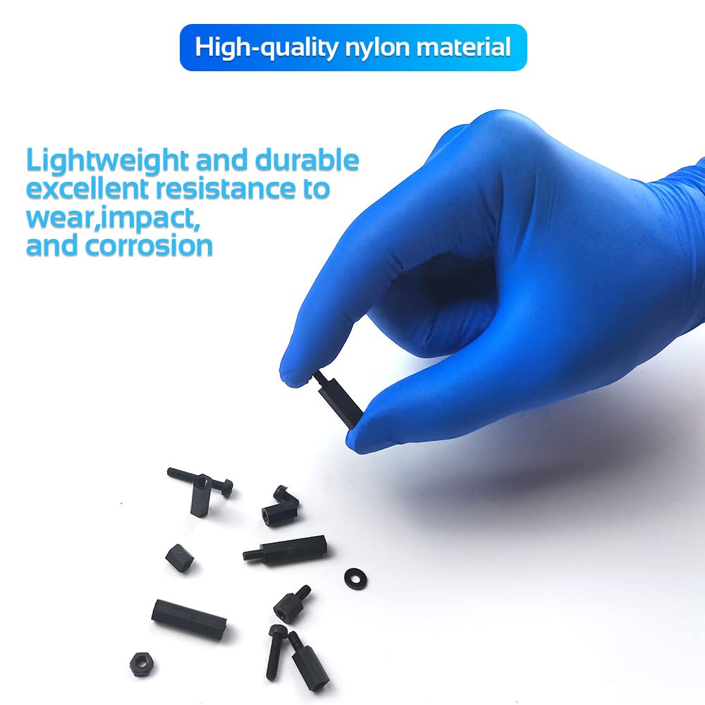 350PCS M2.5 Black Male Female Nylon Hex Spacer Standoff Screw Nut Set Assortment Kit (Black) for PCB Motherboard Circuit Board, Raspberry Pi and Hats
