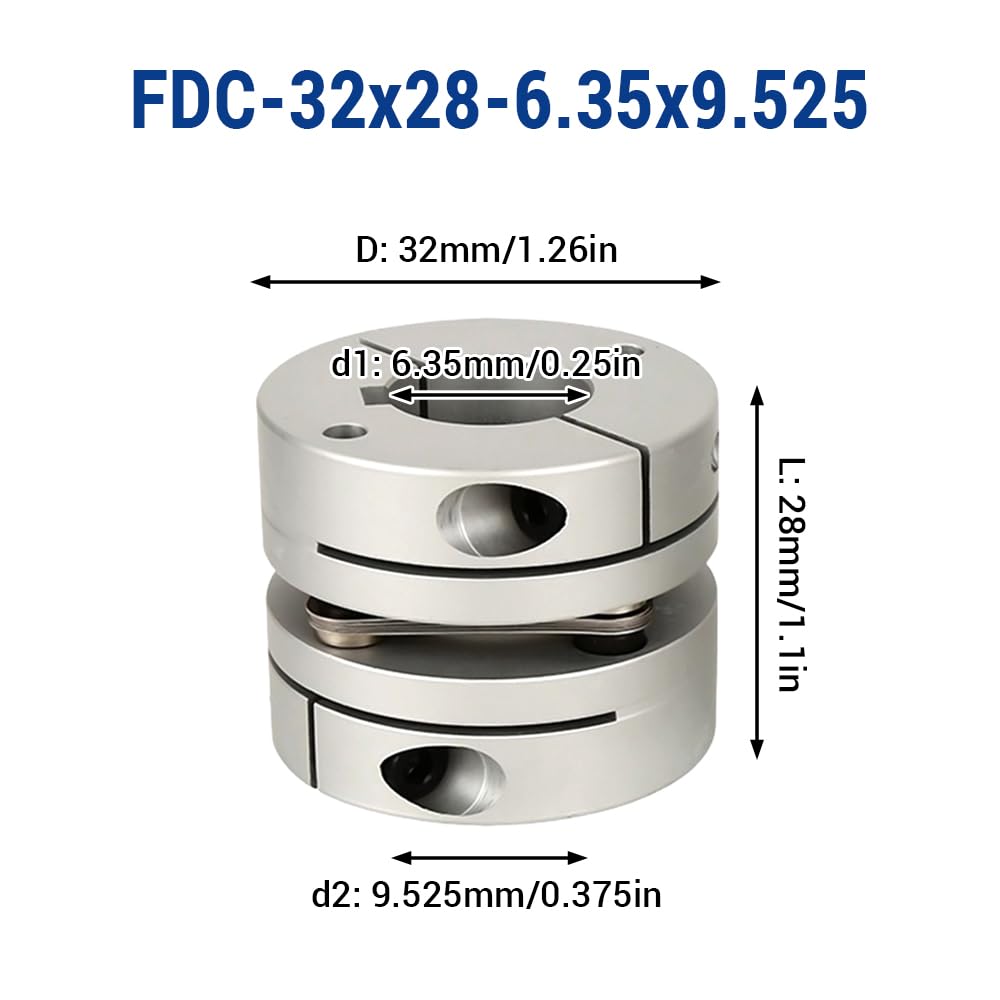 BORDSTRACT 6.35mm to 9.525mm Flexible Diaphragm Coupling,D32 L28