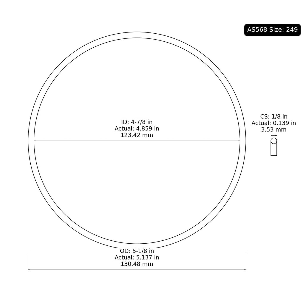 5 PK AS-249 Buna-N O-Ring, 70A 4-7/8" ID, 5-1/8" OD, 1/8" Width, Black
