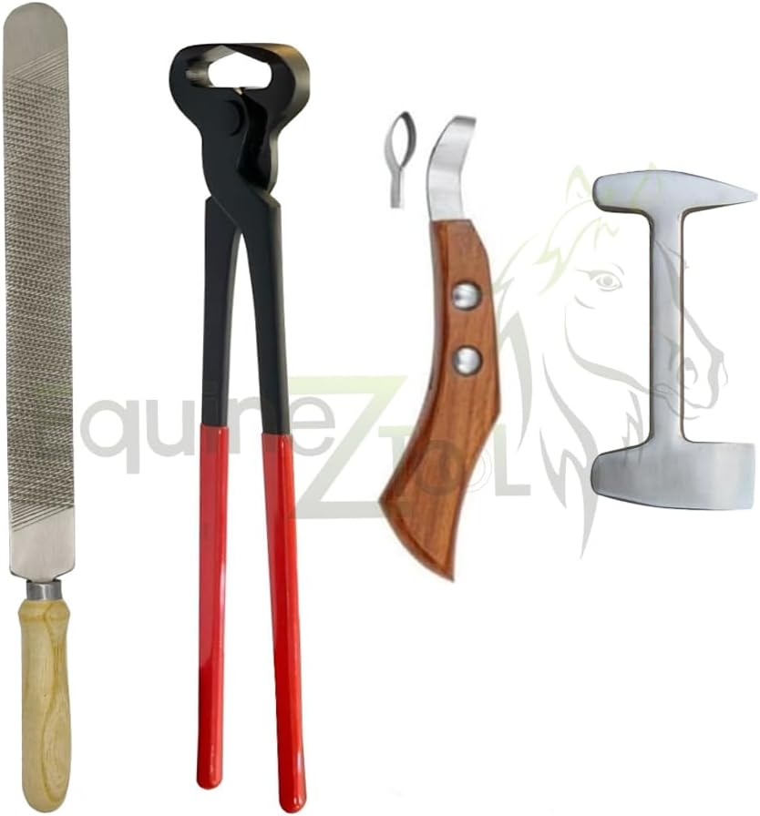 Barehoof Care Trimming Farrier Kit – 4 Piece Premium Horse Hoof Care Tool Set with Hoof Nippers, Hoof Rasp, Hoof