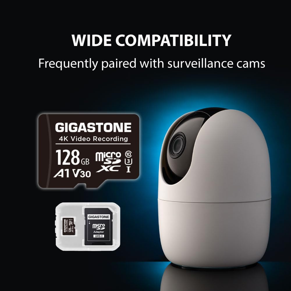 128GB Micro SD Card A1 V30 1-Pack, 4K Video Pro, Security Camera, Dash Cam, Drone, 100MB/s MicroSDXC Memory Card