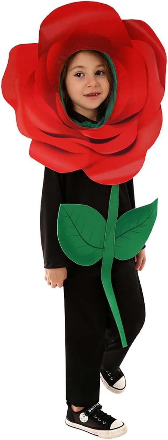 Red Rose Flower Costume Kids Flower Dress Up Jumpsuit Suit Boy Girl
