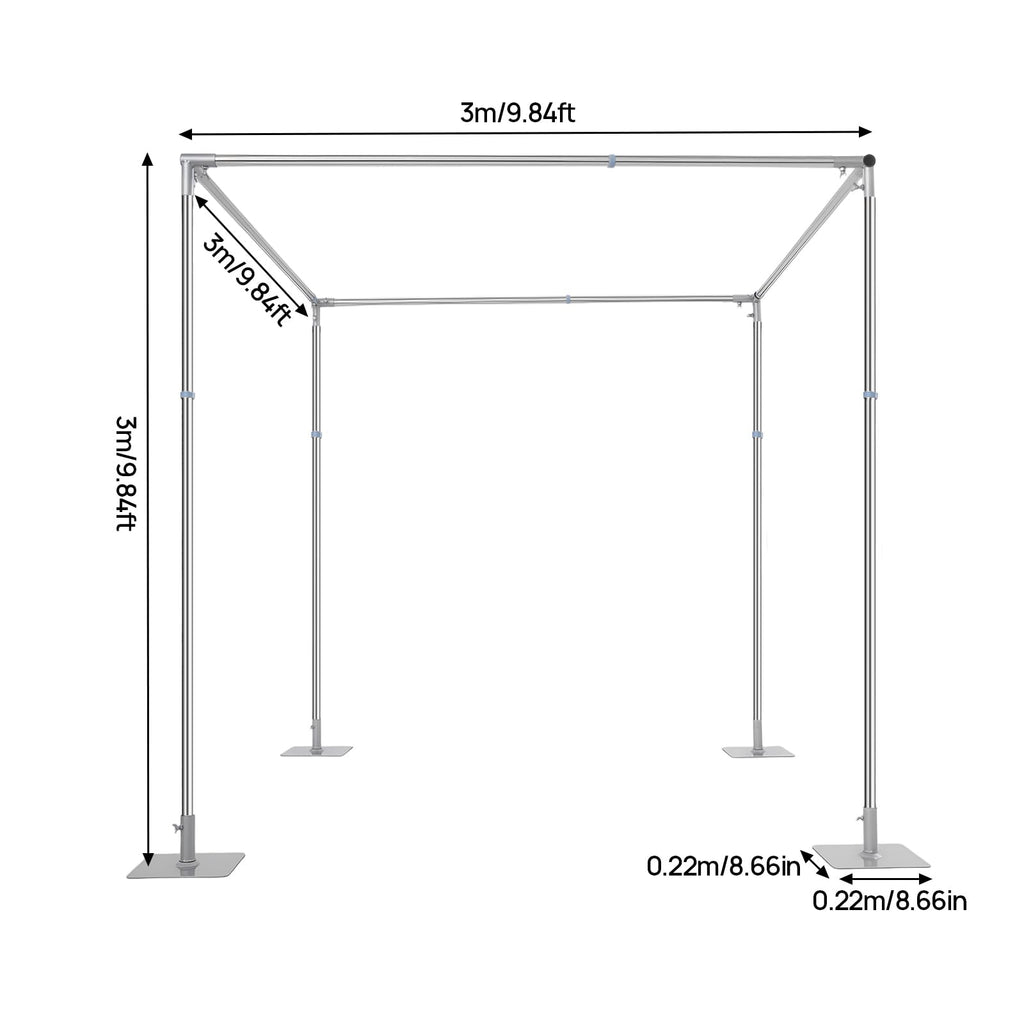 10FT Wedding Backdrop Stand, Adjustable 4-Post Canopy Chuppah Mandop Hardware Kit, Metal Arch Frame for Wedding