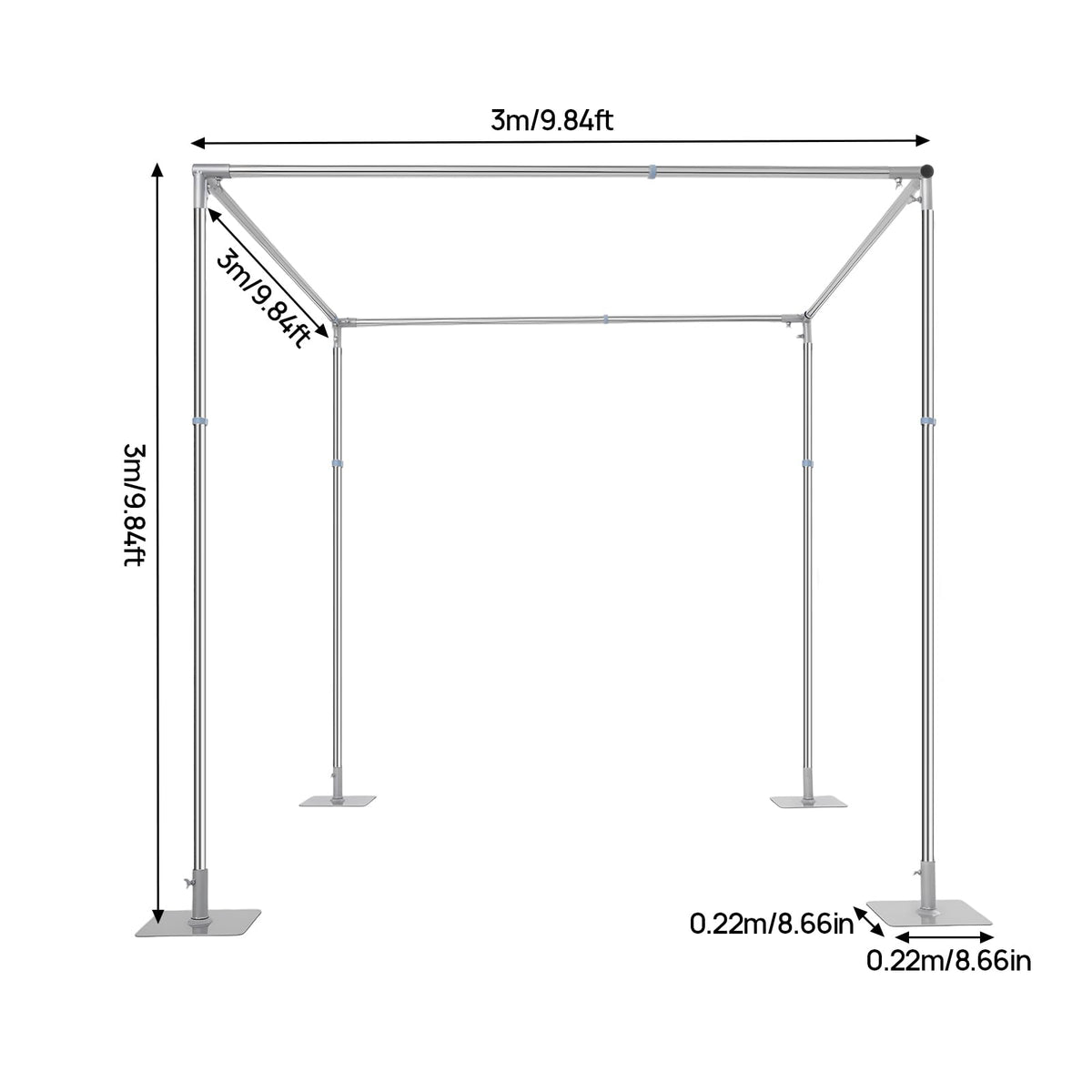 10FT Wedding Backdrop Stand, Adjustable 4-Post Canopy Chuppah Mandop Hardware Kit, Metal Arch Frame for Wedding