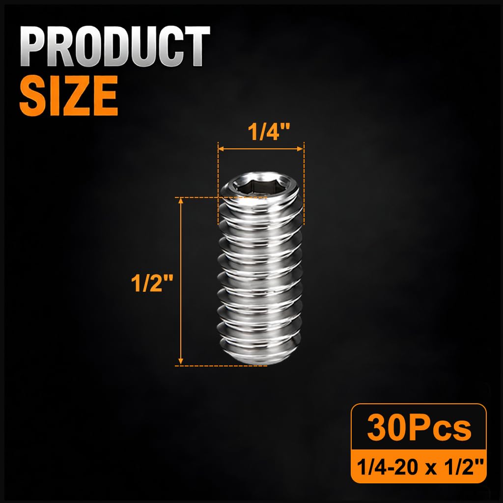 30Pcs 1/4-20 x 1/2" Set Screws, Hex Socket Grub Screws with Cup Point