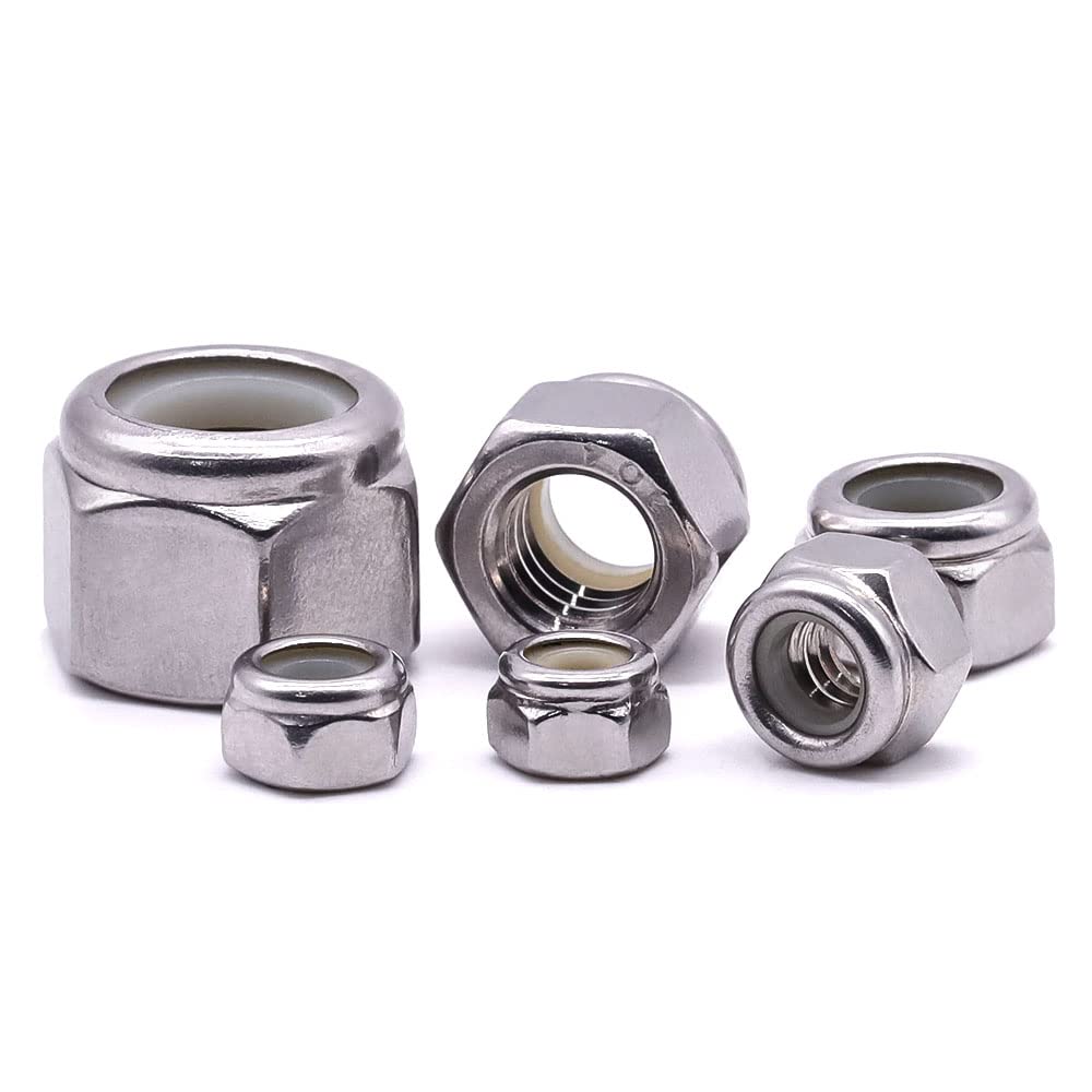 #10-32 Nylon Lock Nuts, 304 Stainless Steel (18-8) Hex Insert Locknuts, UNF Fine Thread, Precision Nuts for 3D Printers & Electronics, 50 Pack