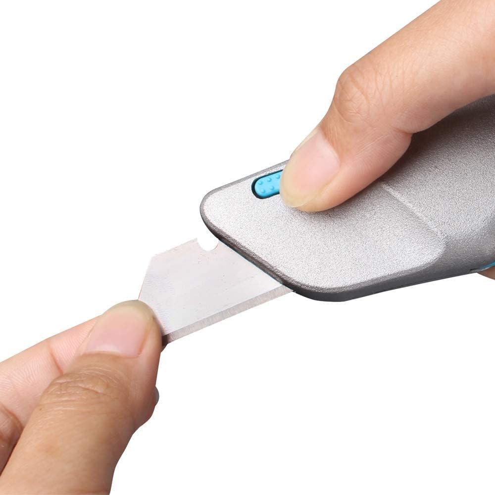 Squeeze Trigger Utility Knife and Heavy Duty Box Cutter, Self Retractable Safety Knife for Cardboard & Work