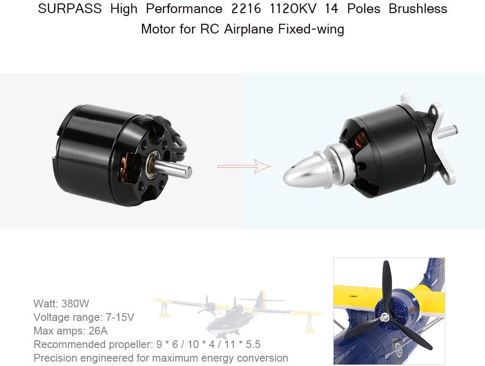 Goolsky Original Surpass High Performance 2216 1120KV 14 Poles Brushless Motor for RC Airplane Fixed-Wing