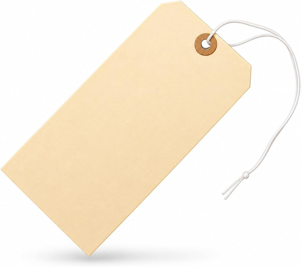 100 Large Manila Tags #8 with Elastic String Attached, 6 1/4" x 3 1/8"