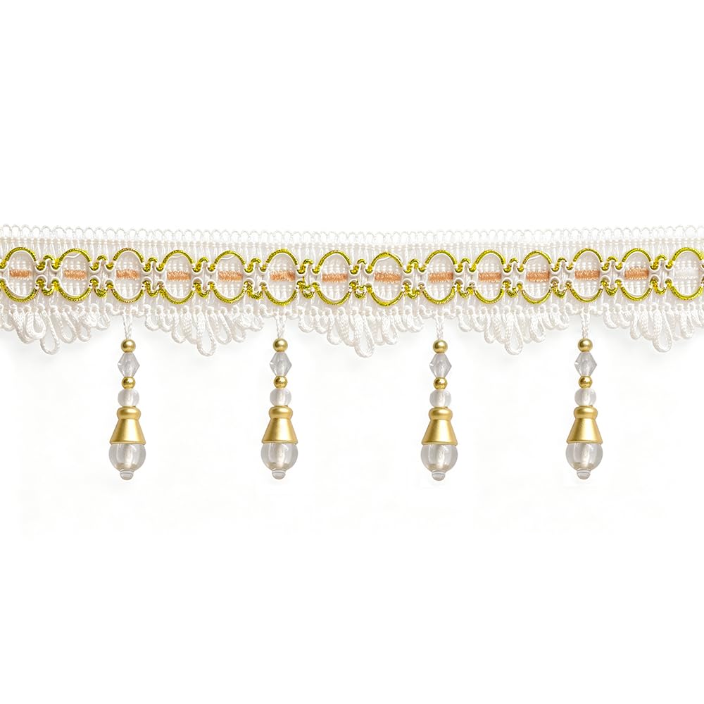 4 Yards White Beaded Fringe Trim, Tassel for Sewing DIY