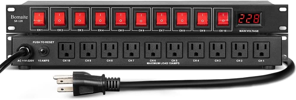 SR-128 10 Outlet Power Sequencer Conditioner - 15A 1800W AC power Rack Mount Switch Conditioner, Pro Audio Digital