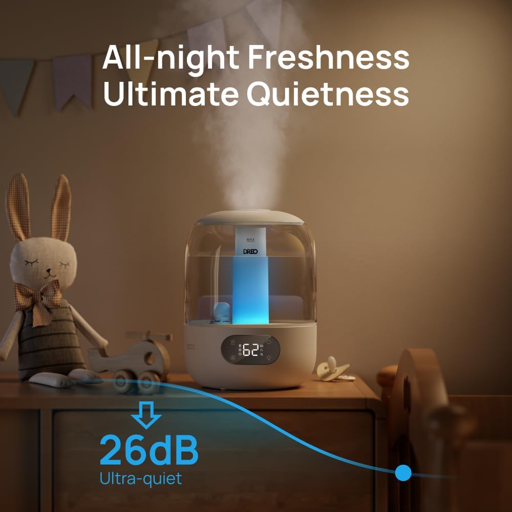 3L Smart Humidifiers for Bedroom, 30H Runtime, 26 dB Quiet, Top Fill | Easy to Clean, Precise Humidity Control, Night
