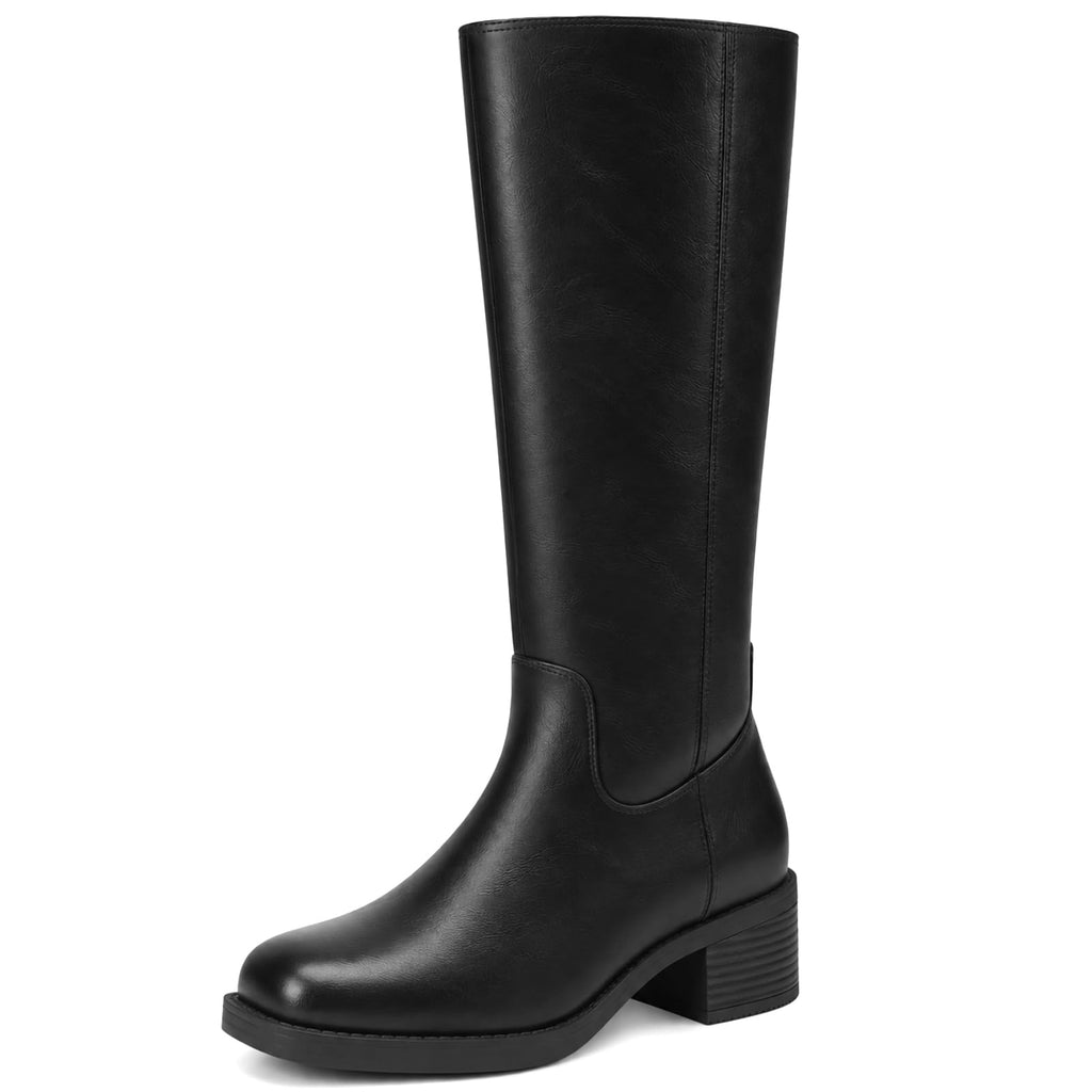 Black Knee High Boots for Women Tall Fall Boots Square Toe 7
