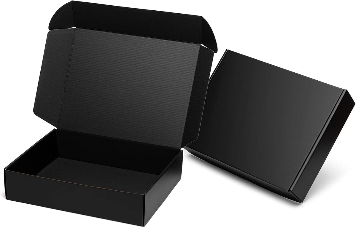 13x10x3" Black Shipping Boxes - Corrugated Cardboard Mailing Box Packaging for Small Business - Tab Locking