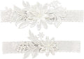 Wedding Garters for Bride Daisy Lace Bridal Garter Hand Sewn Faux Pearls Garter Set 2 Pieces