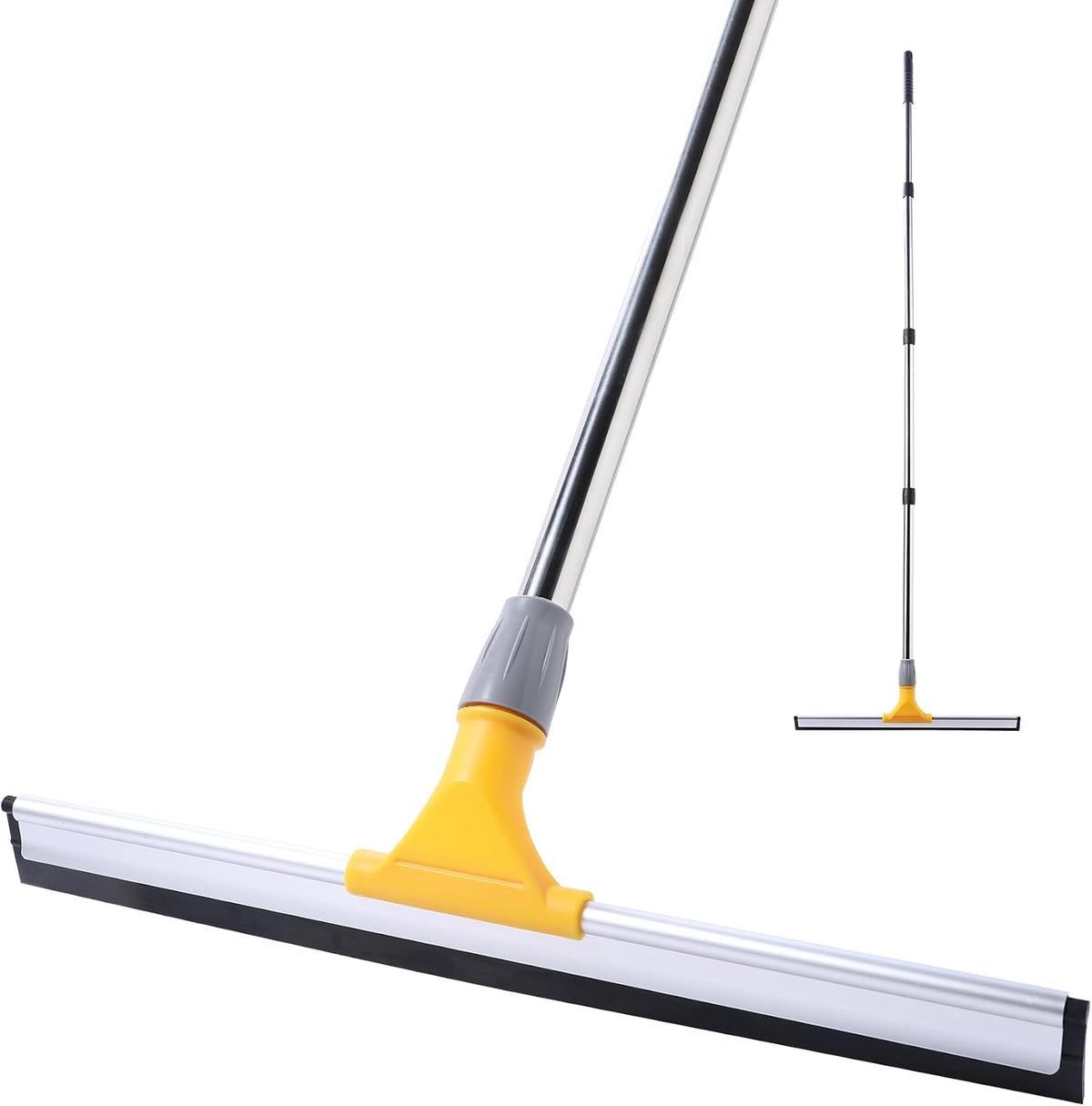 Rubber Floor Squeegee 17.7" TPR Blade Scrubber Broom 61.8inch Pole | Household Broom for Garage Courtyard Shower
