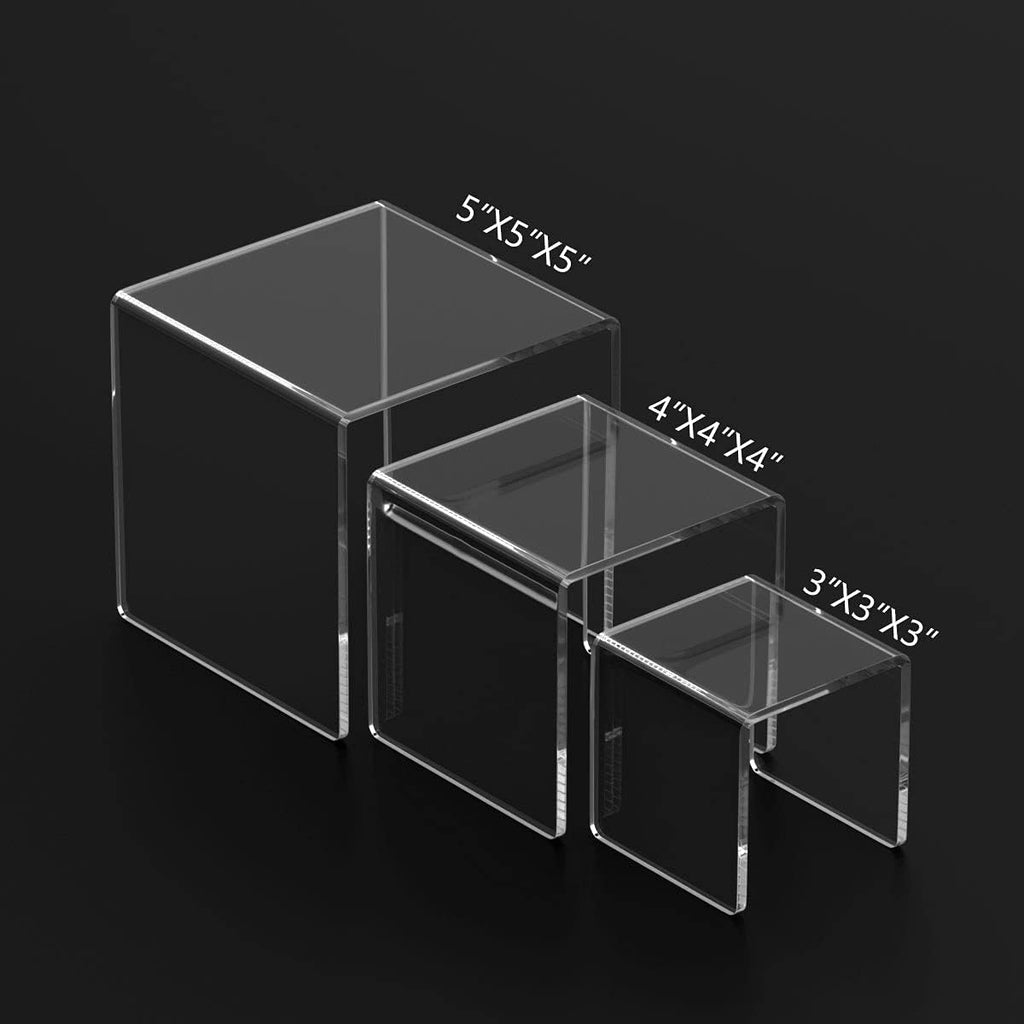 Clear Acrylic Display Risers 2 Sets | 3-Tier Risers Stands Showcase for Amiibo Funko Pop Figures, Dessert